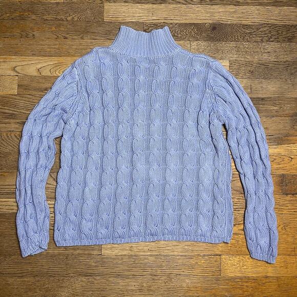 LL Bean Womens Sweater 100% Cotton Mock Neck Chunky Cable Knit Blue Medium - Picture 16 of 16